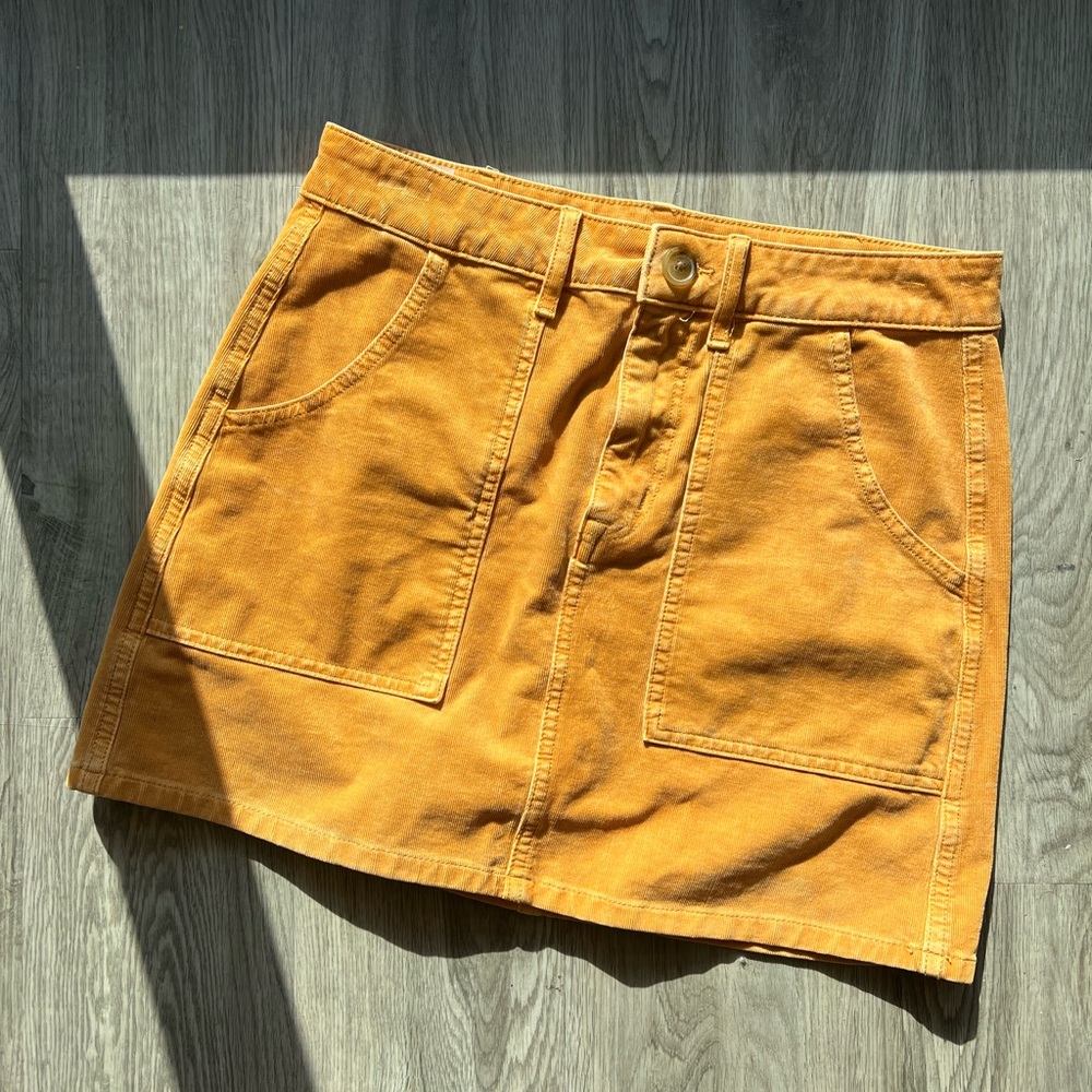 American Eagle Hi-Rise A-Line Corduroy Yellow Skirt